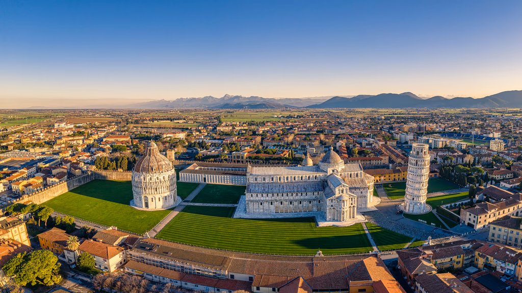 The Cathedral, Baptistery and Leaning Tower in Piazza dei Miracoli, Pisa